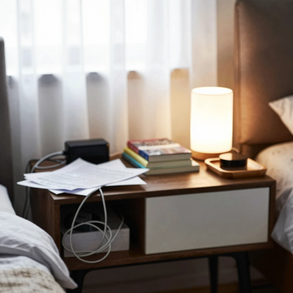 Before and after: cluttered versus organized nightstand