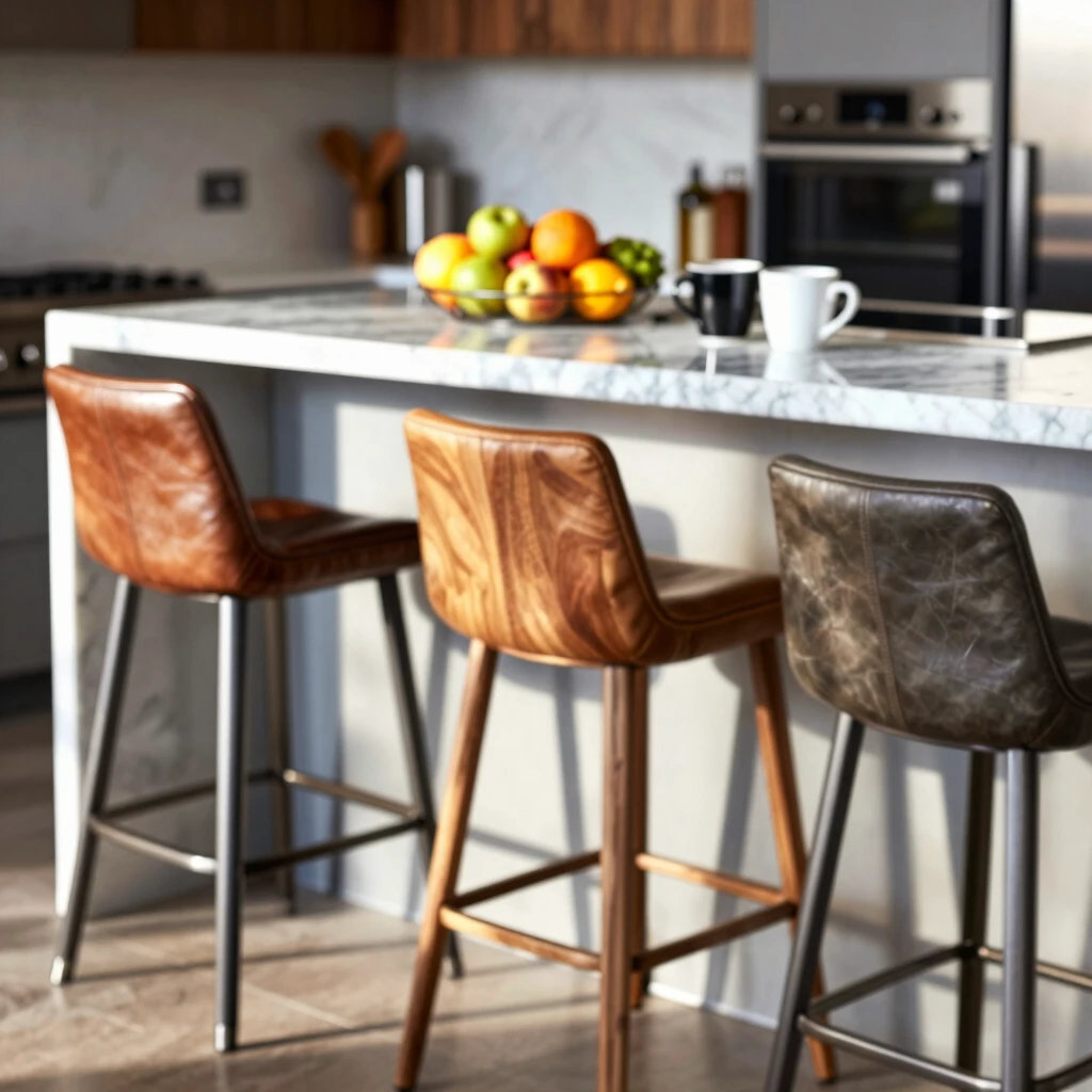Variety of bar stools around a welcoming kitchen island
