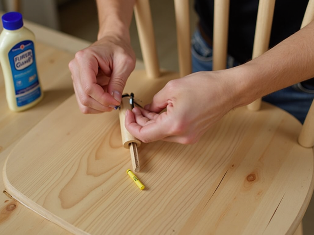 Repairing a loose joint on a wooden chair with glue and clamps