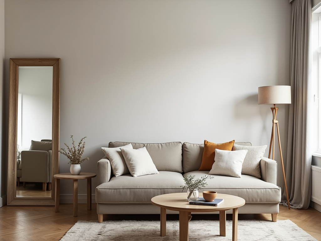 Small living room with sofa bed and foldable table