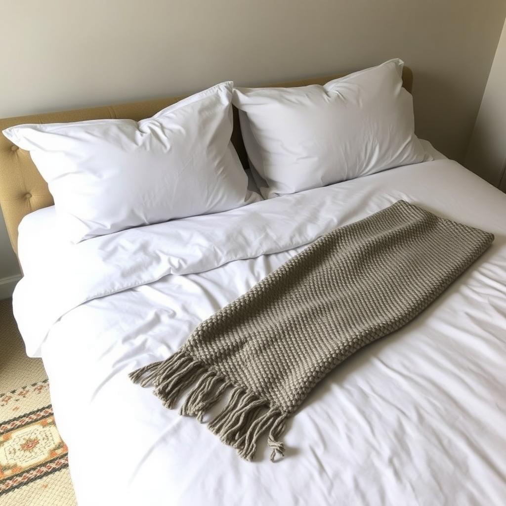 Comfortably made futon bed.
