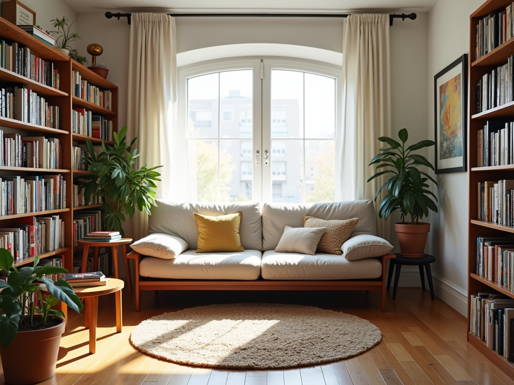 Futon as a sofa in a cozy studio
