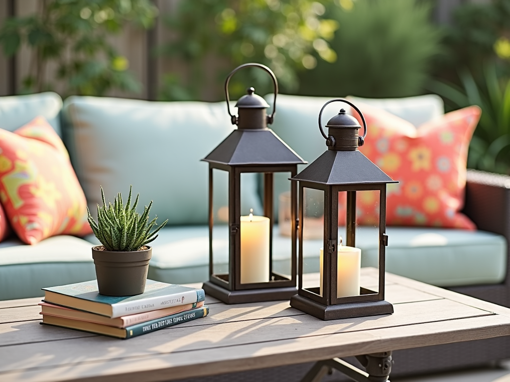 Patio table with lanterns and decor