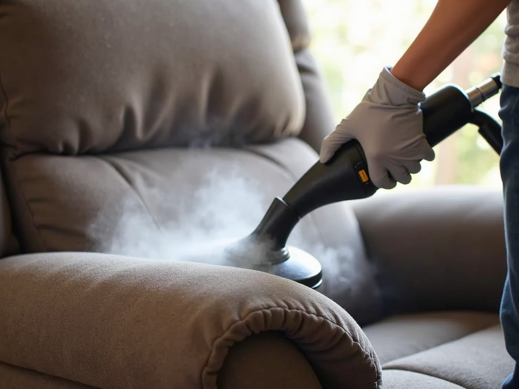 Steam cleaning a recliner