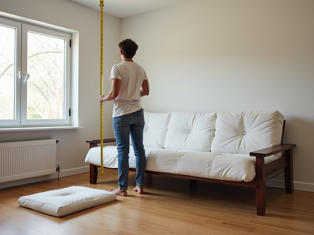 Measuring a room for a futon.