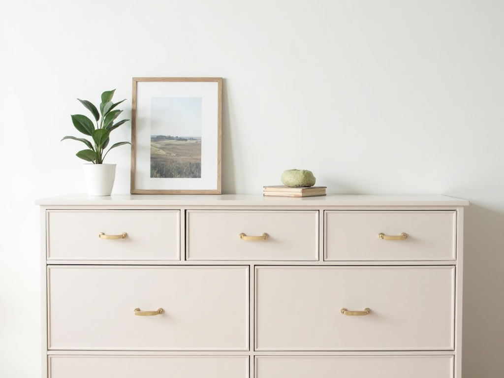 A beautifully styled minimal dresser showcasing a few essential decorative items and organized spaces.