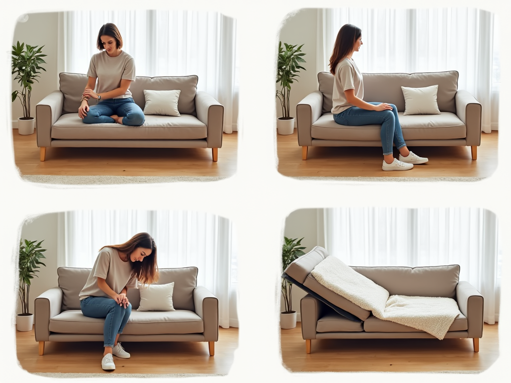 Step-by-step futon conversion into a bed.