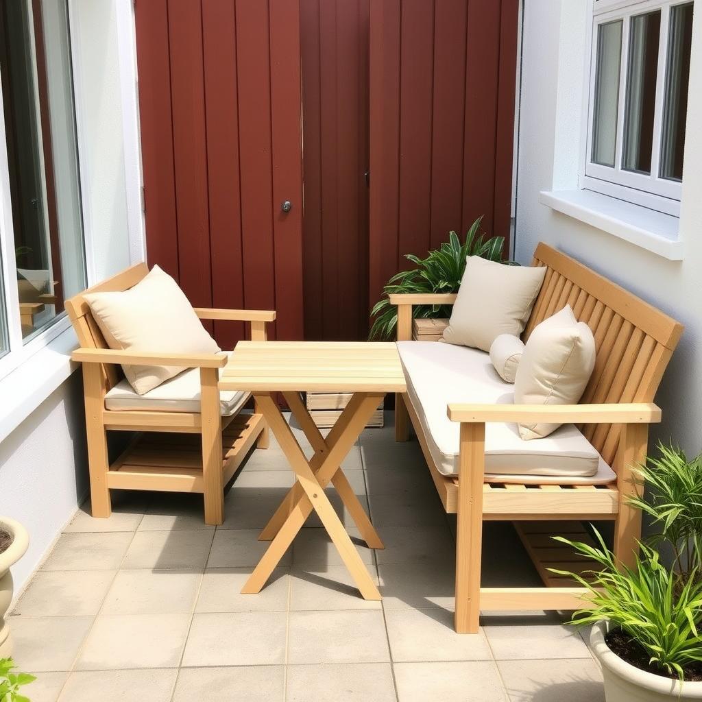 Small patio with light-colored furniture