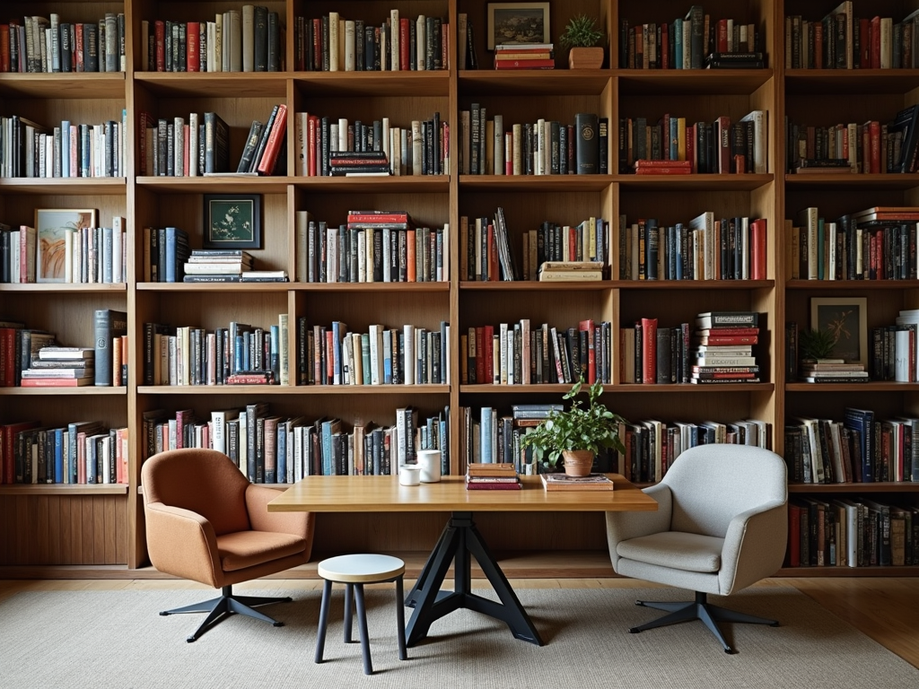 Bookshelf featuring both vertical and horizontal book arrangements.