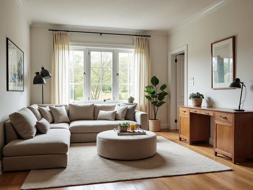 Multi-functional furniture in a small apartment living room.