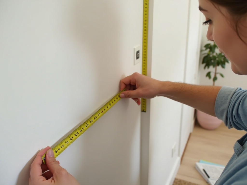 Measuring wall space for an armoire in a small apartment.