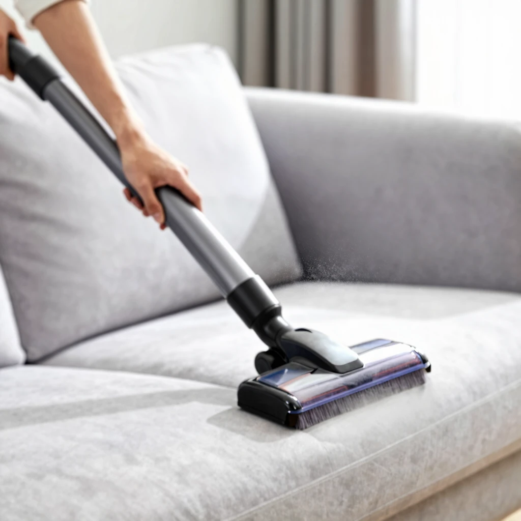 Vacuuming upholstery furniture for maintenance