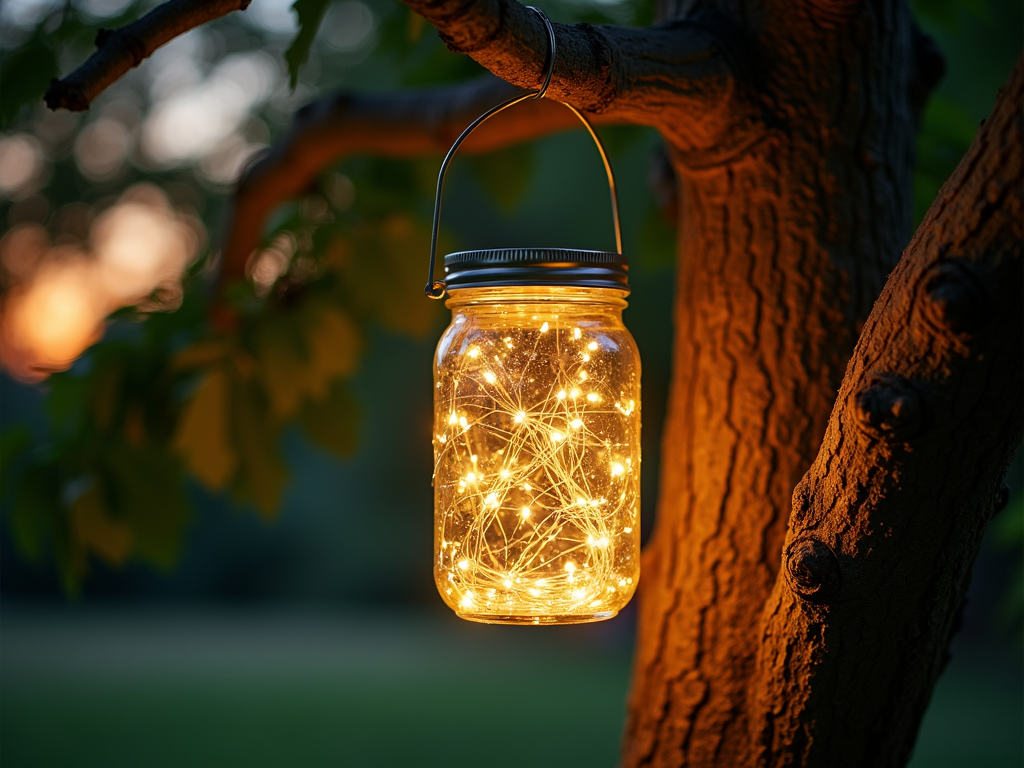A DIY mason jar lantern adding charm to an outdoor setting.