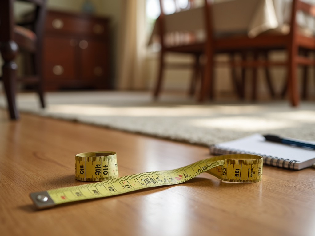 Measuring dining room for table.
