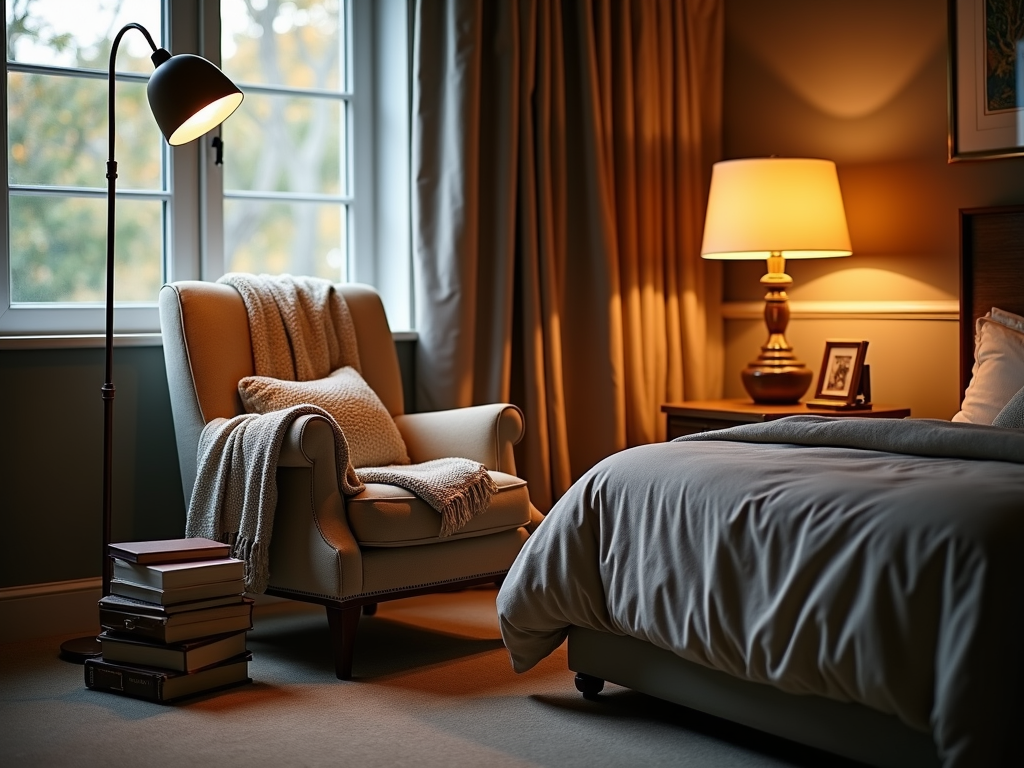 Reading nook with armchair and lamp
