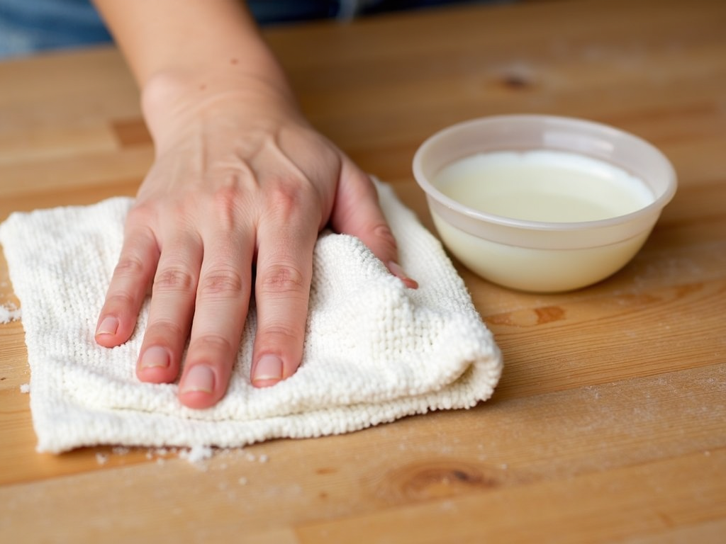 Cleaning a wooden table with a homemade solution