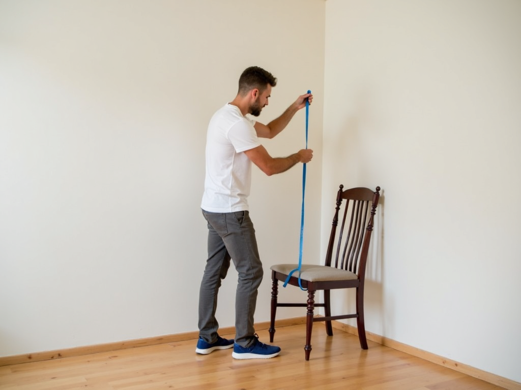 Man measuring dining room with tape measure