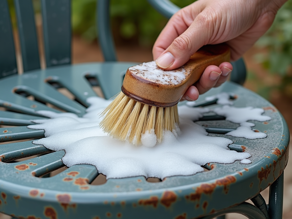 Cleaning a metal patio chair