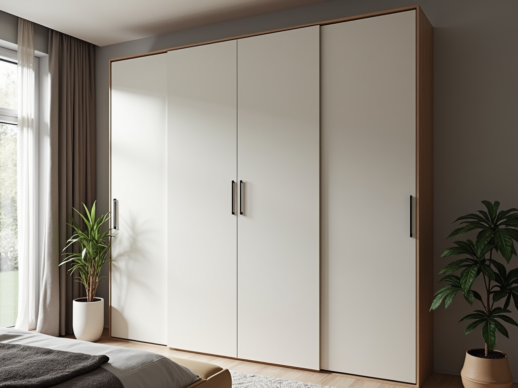 A wall-mounted space-saving armoire in a bedroom, showing its stylish, space-efficient design.