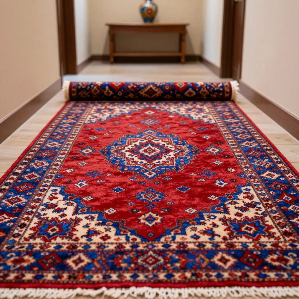 Colorful Persian-style area rug adding warmth to a hallway