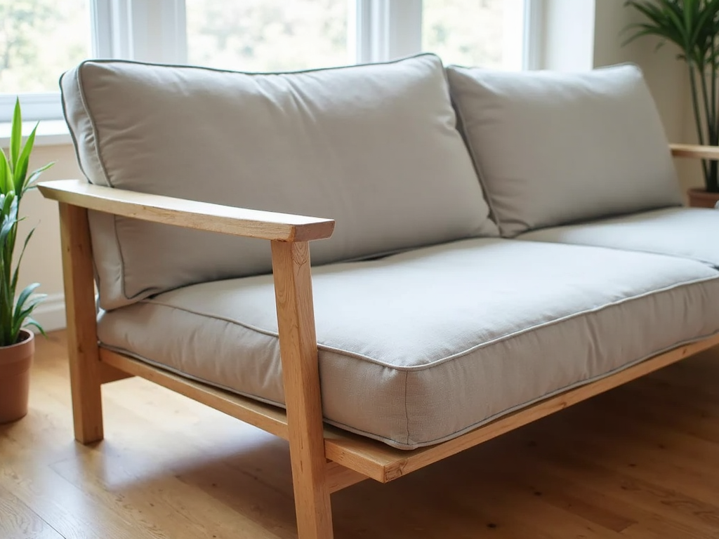 A futon in sofa position, ready to be converted into a bed.