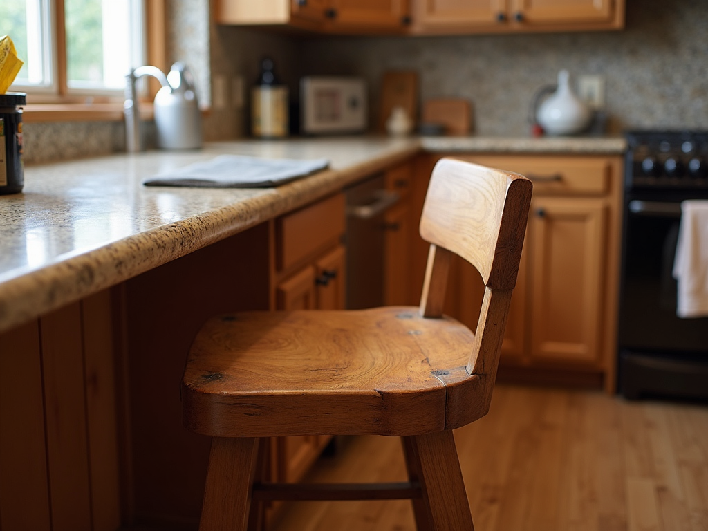 Polishing a wooden bar stool
