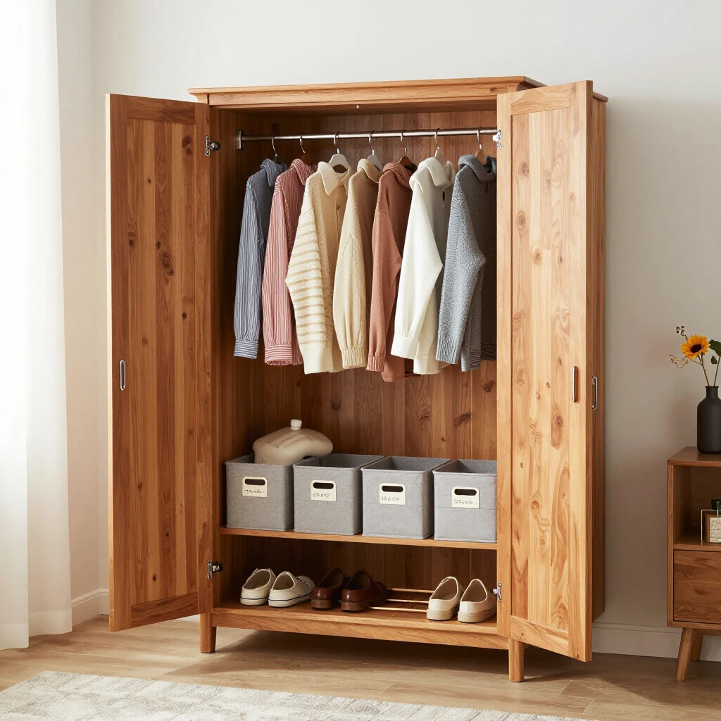 Fully organized armoire interior