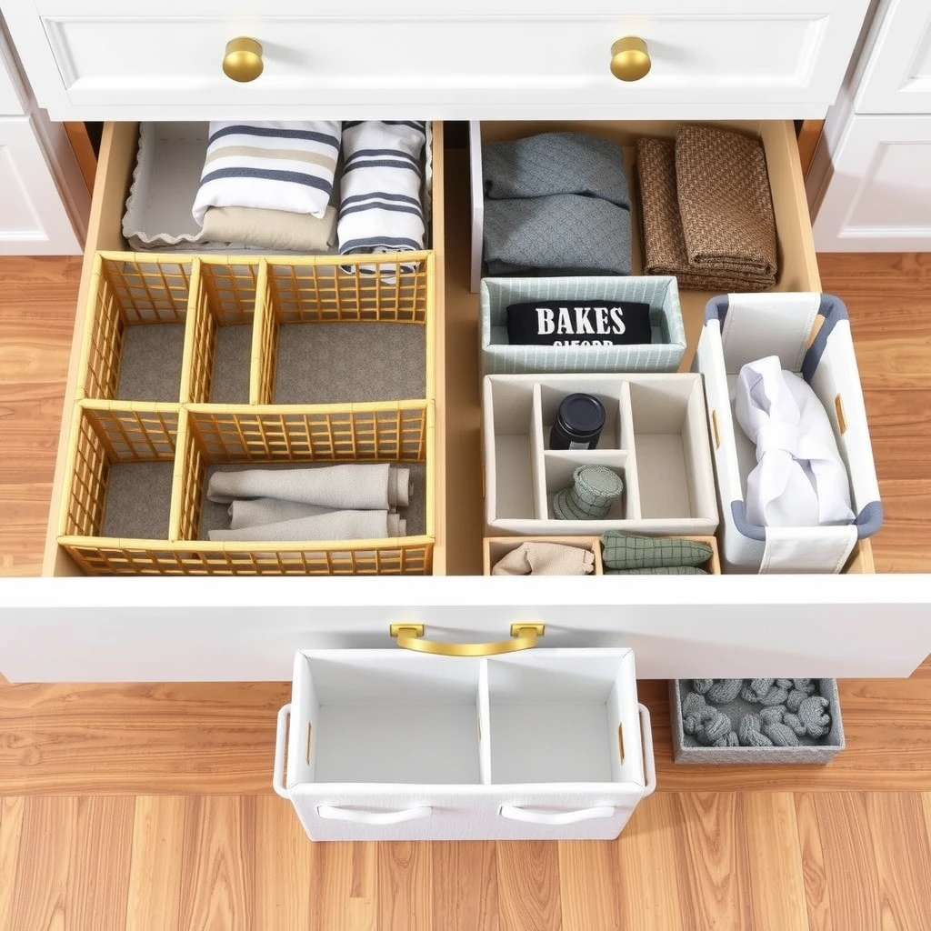 Collection of drawer organizers and dividers for dresser use