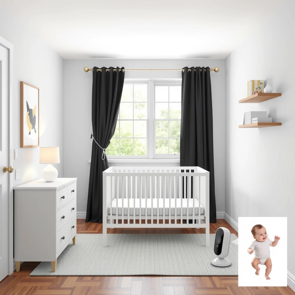 Safe and practical nursery layout in a small room emphasizing safety features