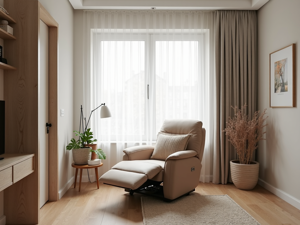 Compact recliner in a small living room
