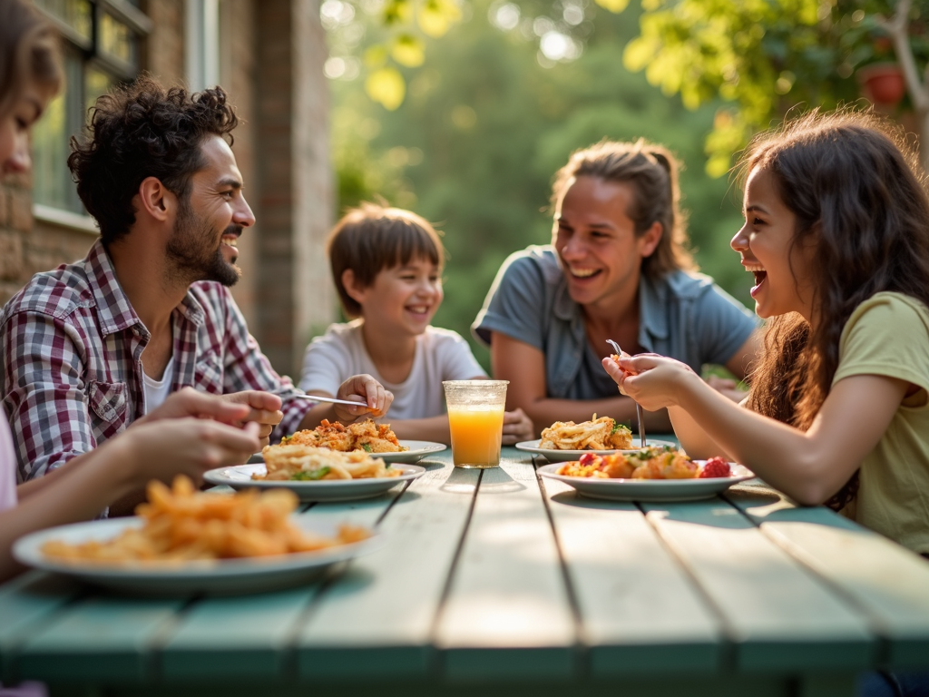 Family enjoying recycled plastic patio furniture