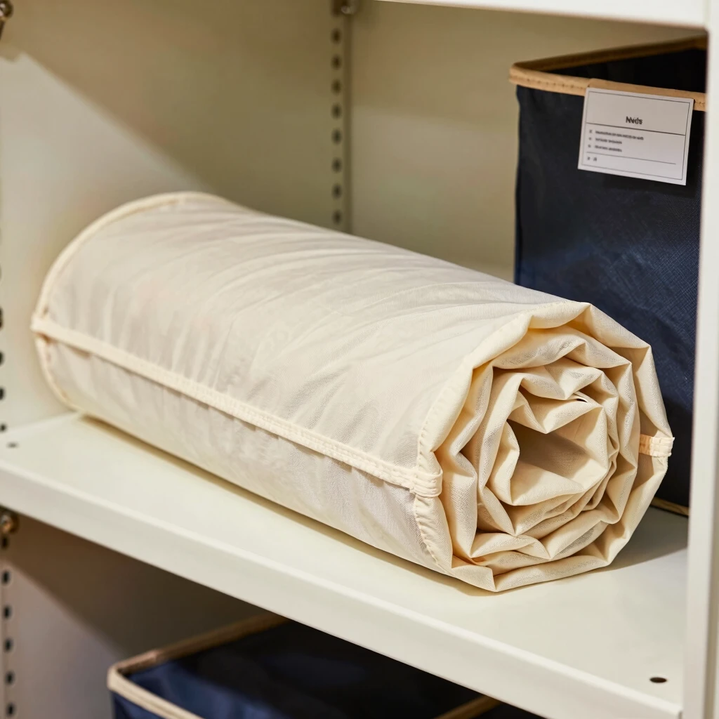 Properly stored futon mattress in a breathable bag
