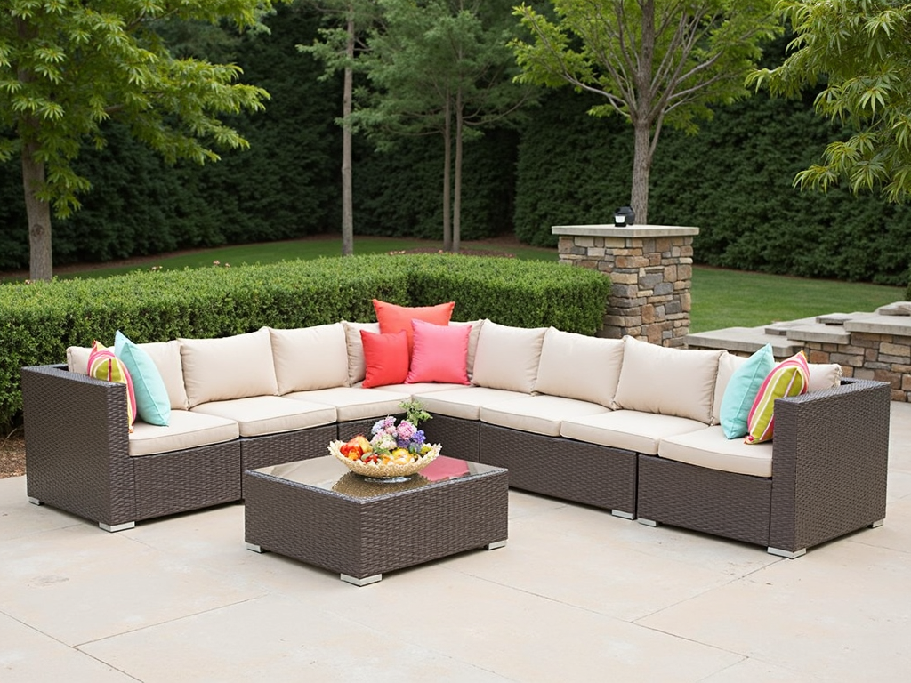 A versatile modular sectional sofa on a patio, perfect for entertaining guests.