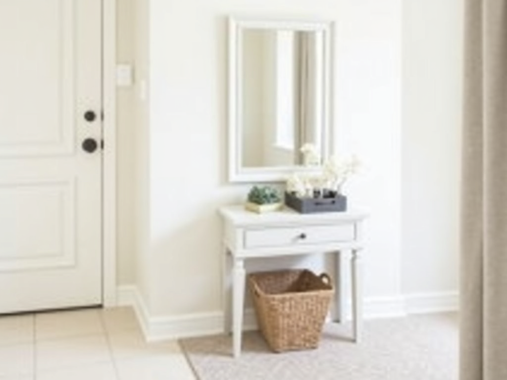 A small entryway with a narrow console table for storage and decor.