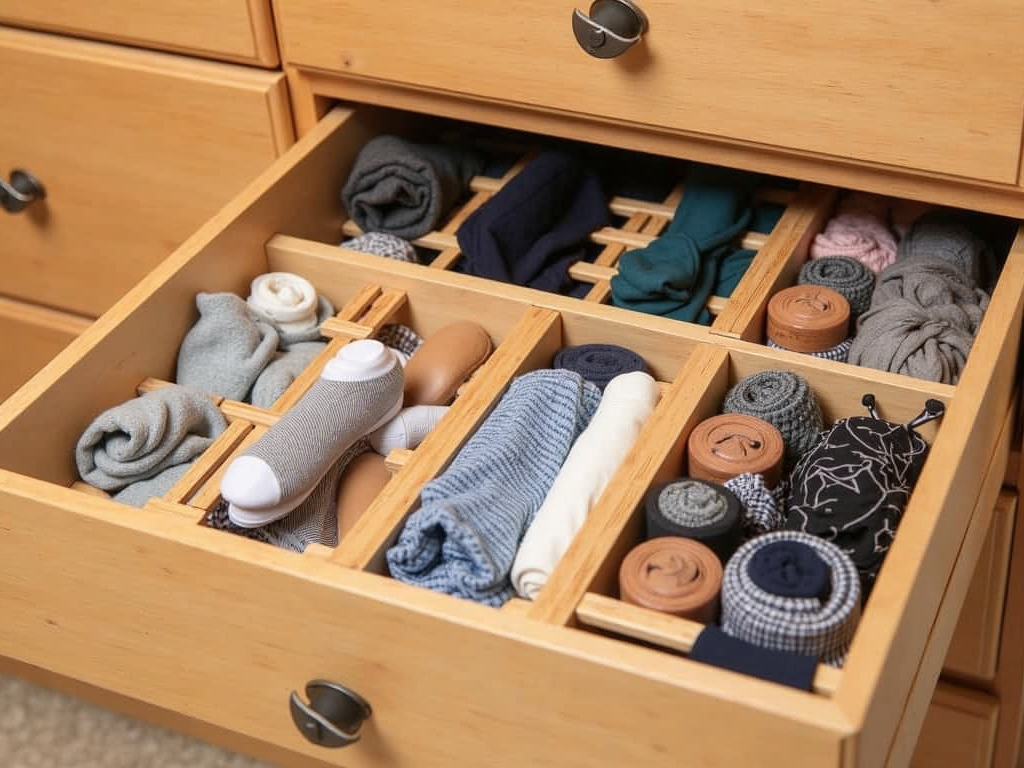 Dresser drawer with bamboo dividers