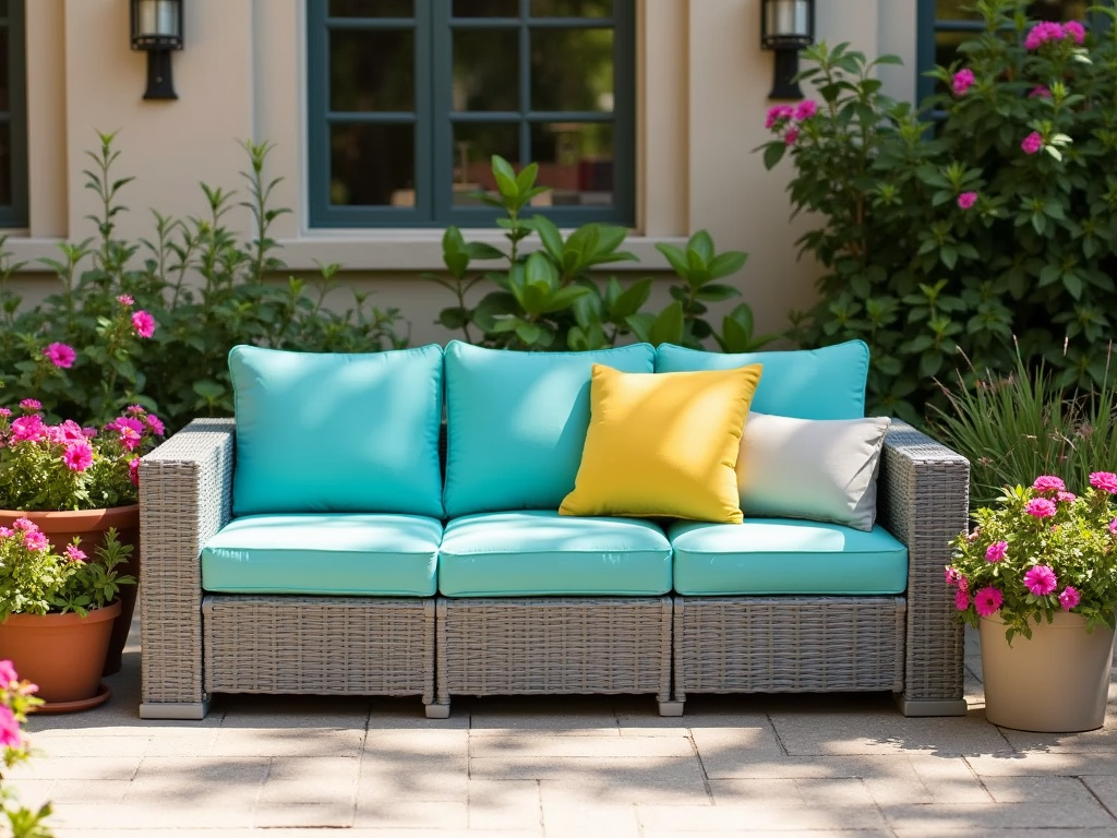Bold colors in patio furniture on a sunny patio