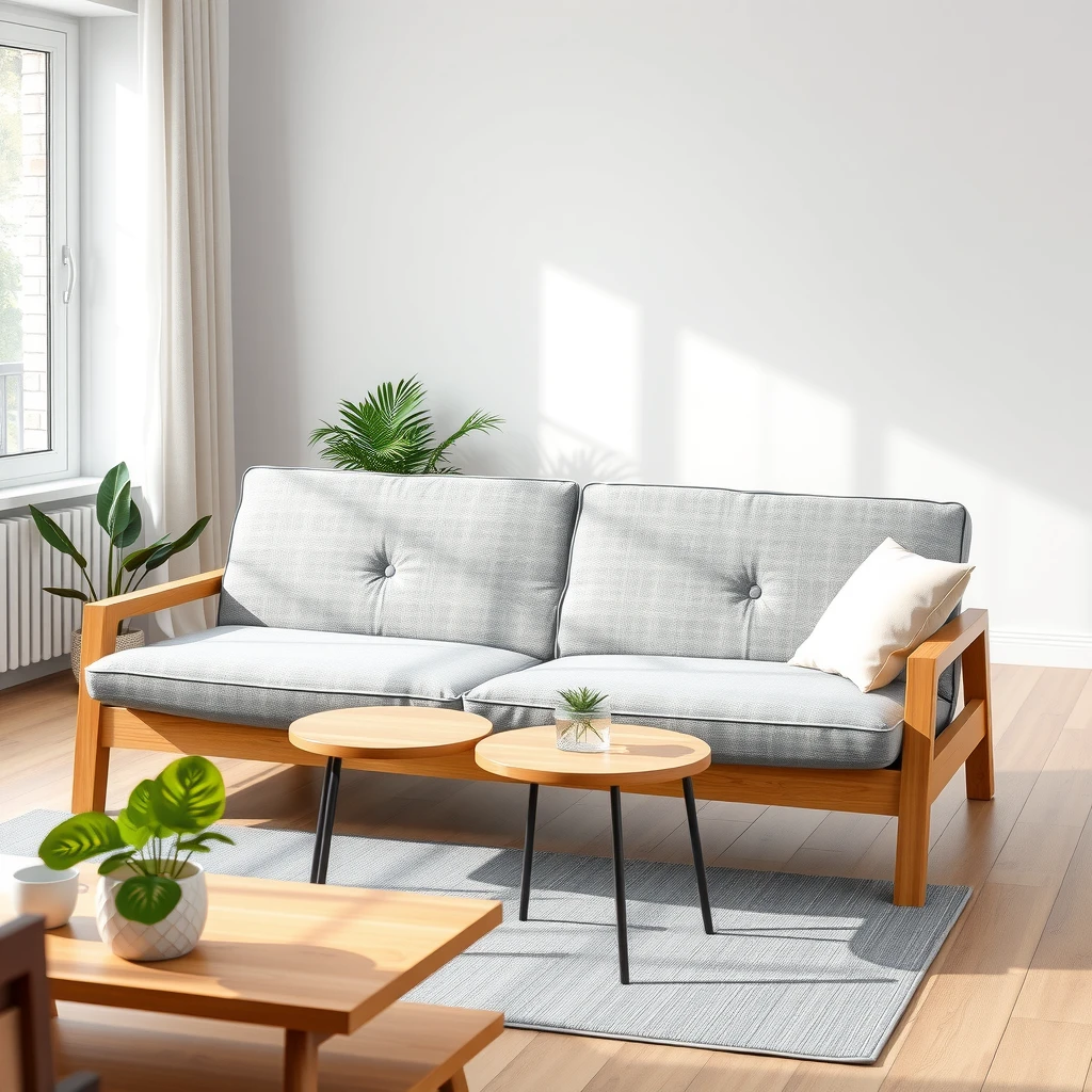 Modern multifunctional futon in sofa configuration in a living room