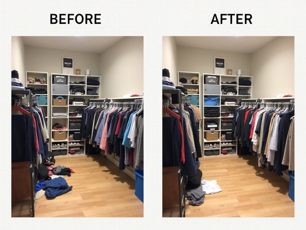 Before and after: cluttered room transformed with KonMari