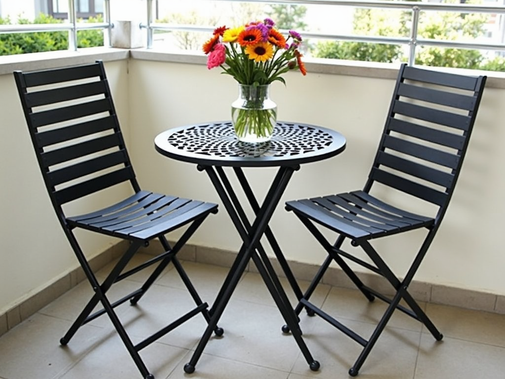 Compact foldable bistro set on a cozy balcony