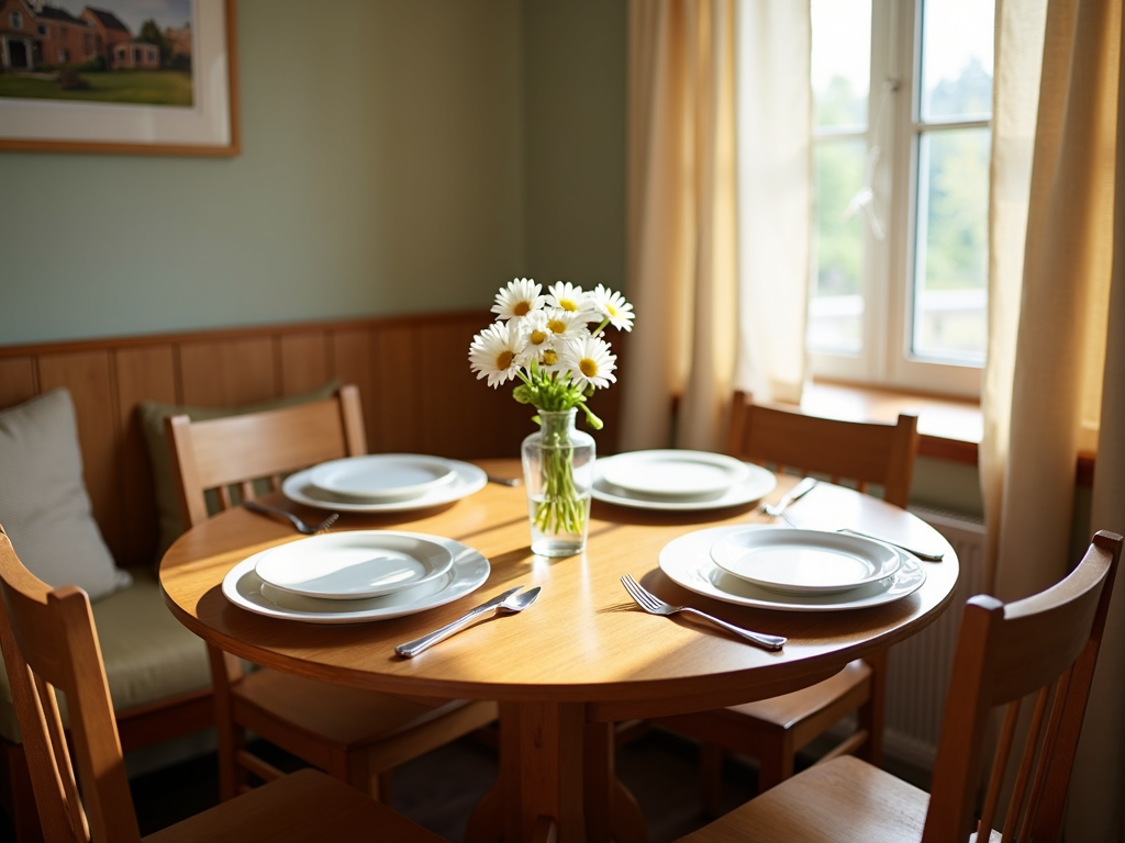 Cozy round dining table with natural light