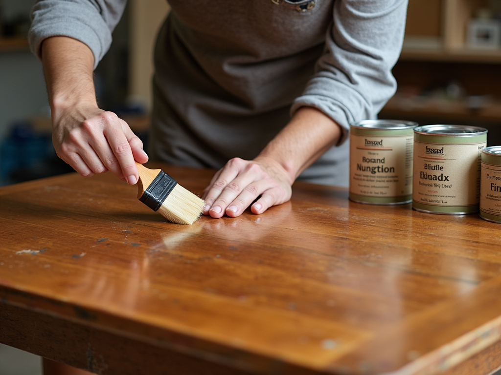 Applying varnish to antique table
