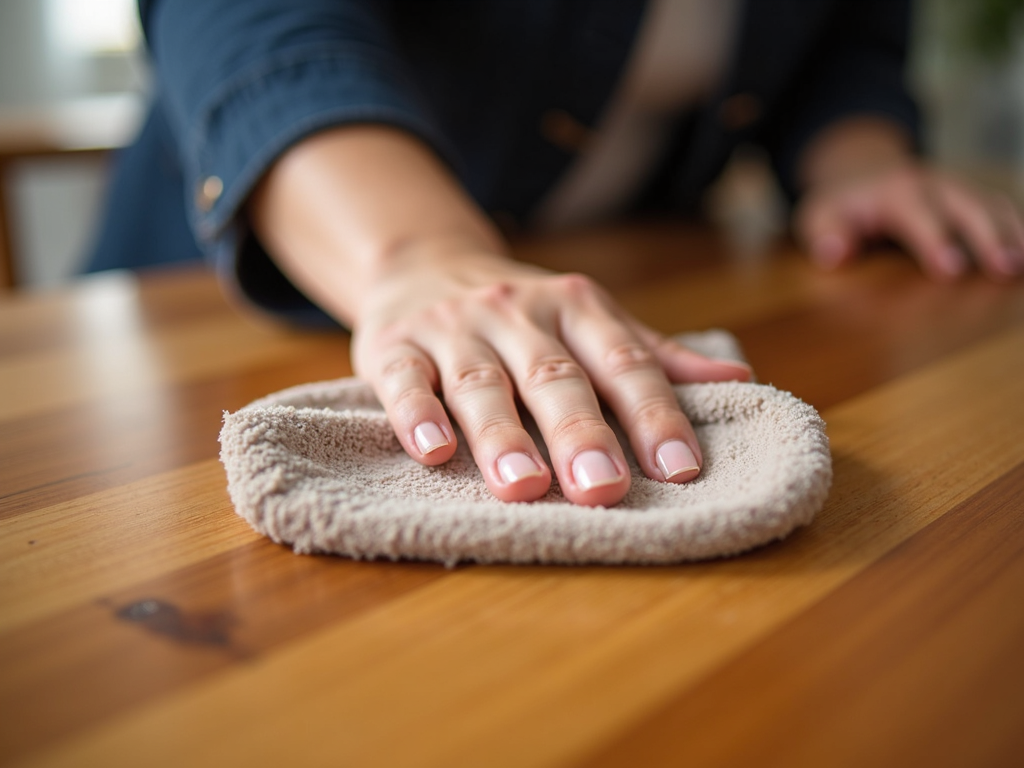 Polishing a wooden table