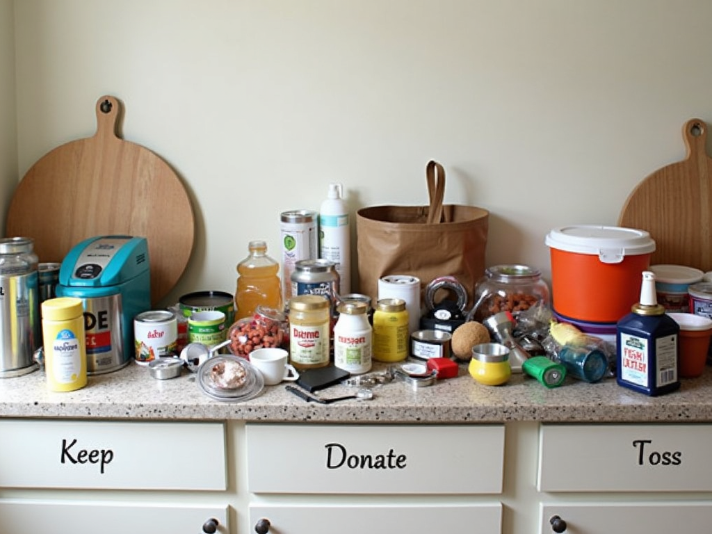 Sorting kitchen items for cabinet decluttering