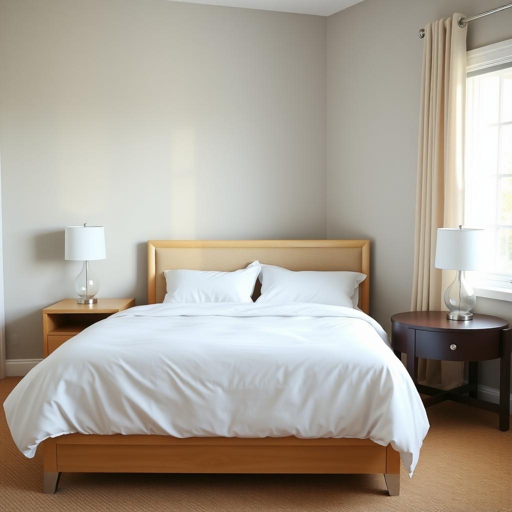 A bedroom with a perfectly sized bed.