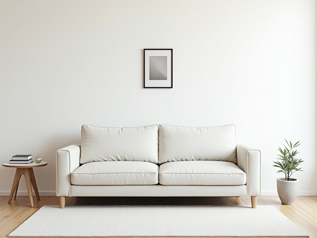 Minimalist living room with white sofa and simple decor