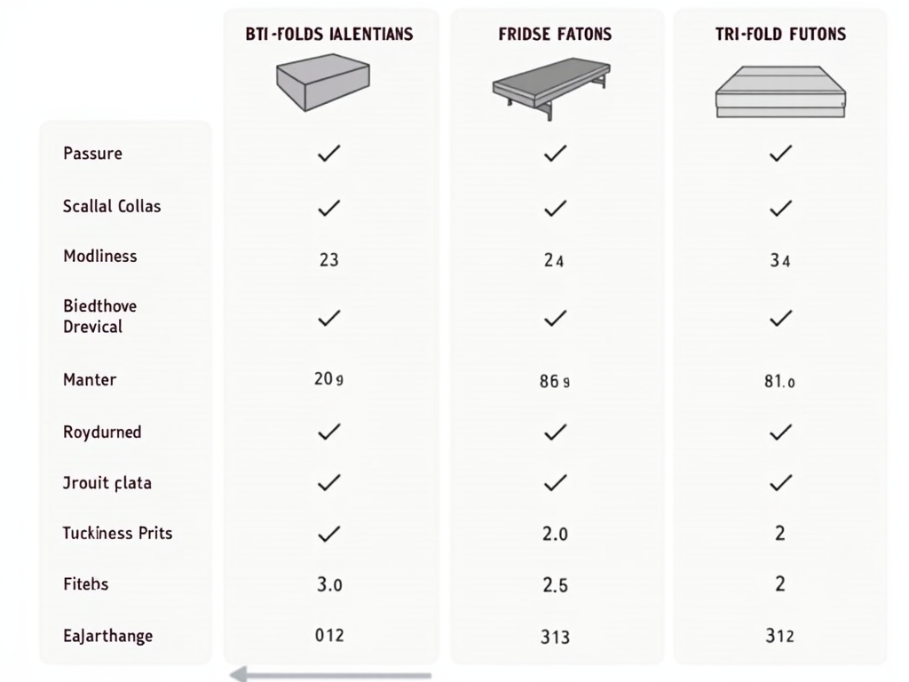 Comparison table of bi-fold and tri-fold futons