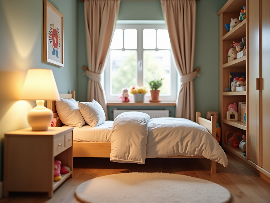 A safe and cozy child’s bedroom with secure, rounded furniture