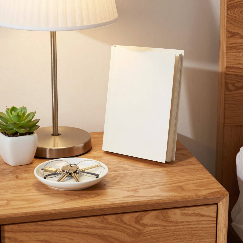 Example of perfectly organized nightstand with minimal items