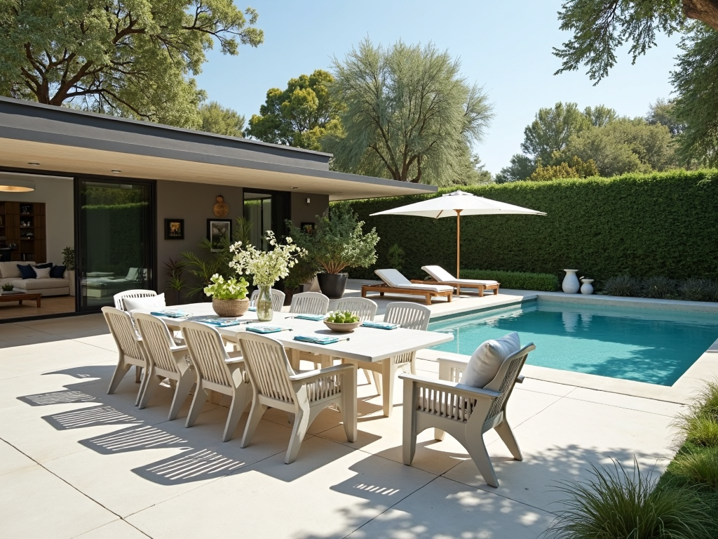 Modern backyard with recycled plastic furniture