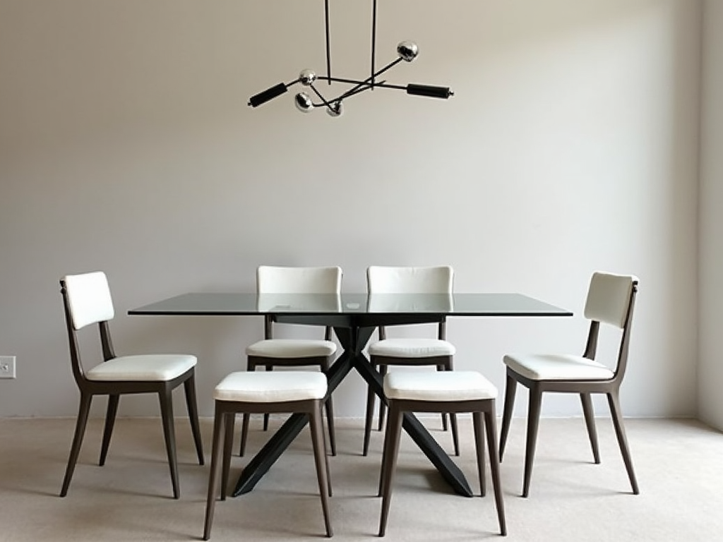A modern dining set with a glass table.